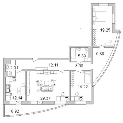 Продажа 3-комнатной квартиры 114,1 м², 7/30 этаж