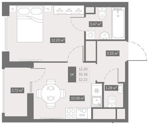 32,2 м², 1-комн. квартира, 10/10 этаж