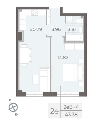 Продажа 1-комнатной квартиры 43,4 м², 1/8 этаж