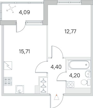 Продажа 1-комнатной квартиры 39,1 м², 4/5 этаж