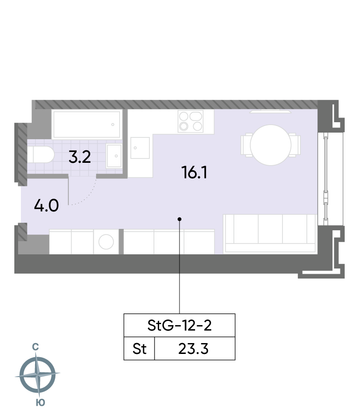Продажа квартиры-студии 23,3 м², 2/52 этаж