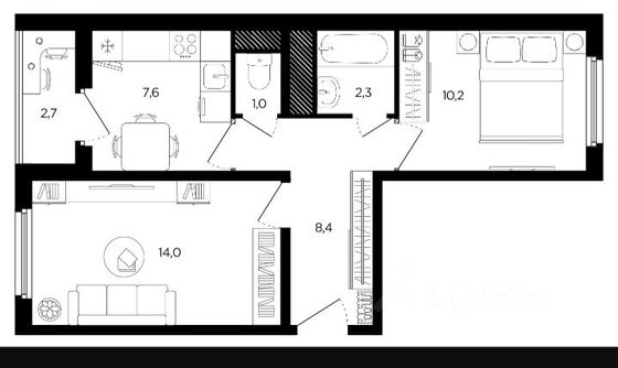 Продажа 2-комнатной квартиры 45 м², 2/10 этаж