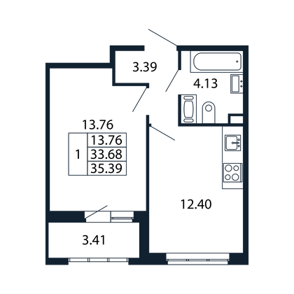 33,3 м², 1-комн. квартира, 9/13 этаж