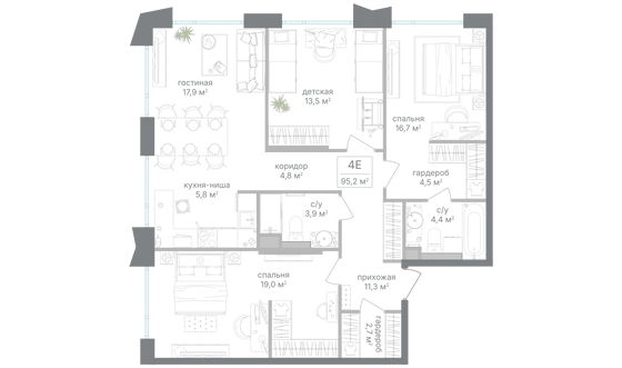 Продажа 3-комнатной квартиры 95,2 м², 13/24 этаж