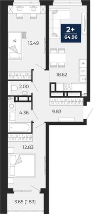 64,8 м², 2-комн. квартира, 10/22 этаж