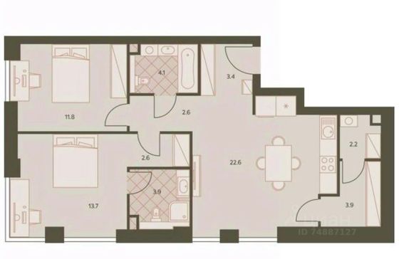 Продажа 3-комнатной квартиры 70,5 м², 25/42 этаж
