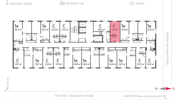 21,2 м², студия, 9/23 этаж