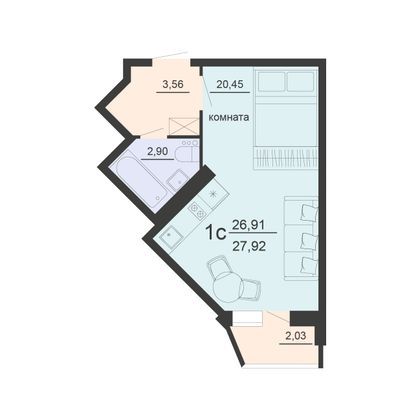 Продажа 1-комнатной квартиры 27,9 м², 9/20 этаж