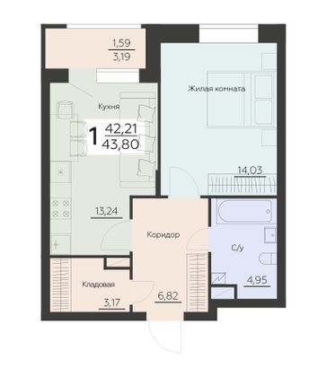 Продажа 1-комнатной квартиры 43,8 м², 6 этаж
