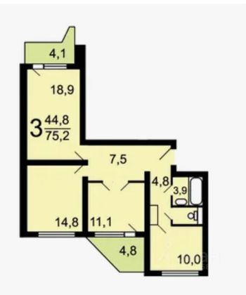 Продажа 3-комнатной квартиры 76,5 м², 10/17 этаж
