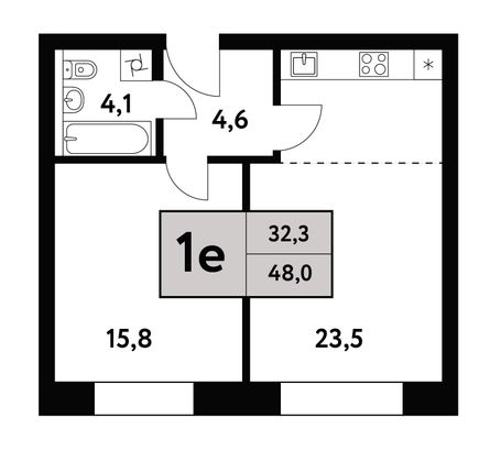 48 м², 2-комн. квартира, 9/35 этаж