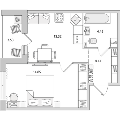 Продажа 1-комнатной квартиры 39,3 м², 1/14 этаж