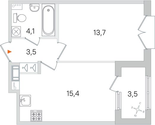Продажа 1-комнатной квартиры 38,5 м², 3/4 этаж