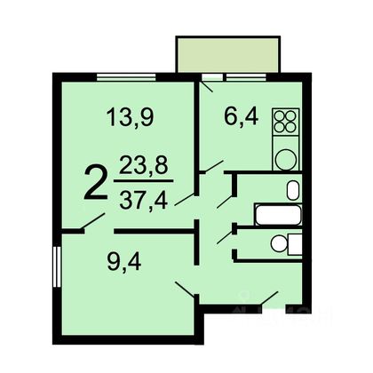 Продажа 2-комнатной квартиры 39 м², 5/12 этаж