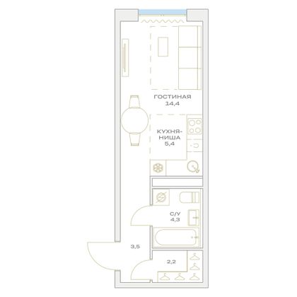 Продажа квартиры-студии 29,8 м², 14/23 этаж