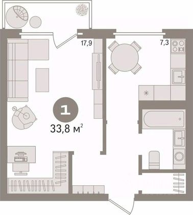Продажа 1-комнатной квартиры 33,8 м², 3/5 этаж