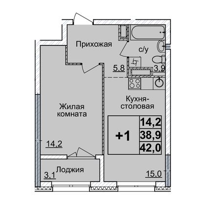 Продажа 1-комнатной квартиры 42 м², 15/24 этаж