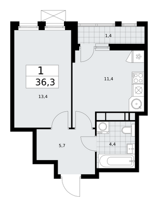 36,3 м², 1-комн. квартира, 18/18 этаж