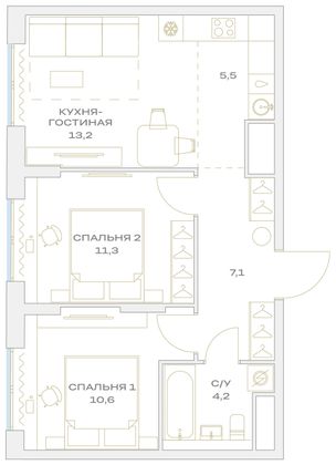 Продажа 3-комнатной квартиры 51,9 м², 17/23 этаж