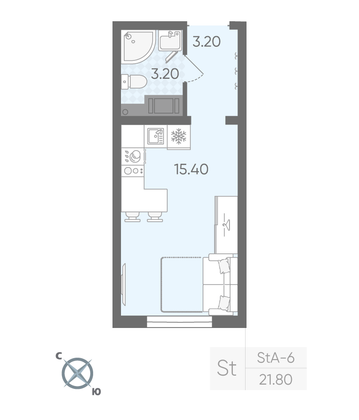 Продажа квартиры-студии 21,8 м², 8/20 этаж