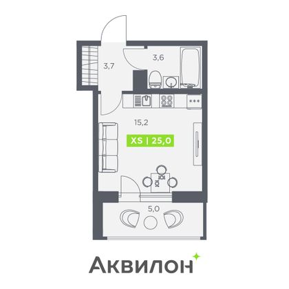 25 м², студия, 8/13 этаж