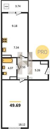 Продажа 1-комнатной квартиры 49,7 м², 2/10 этаж