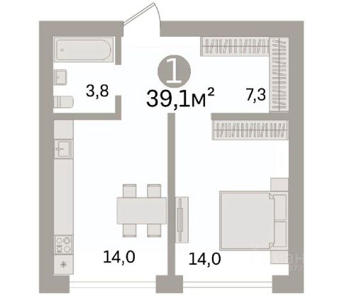 Продажа 2-комнатной квартиры 39,1 м², 2/13 этаж