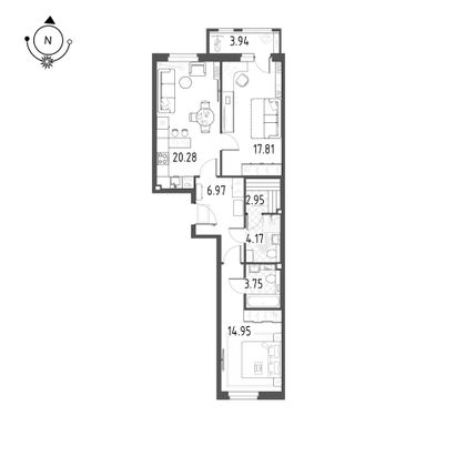 71,7 м², 2-комн. квартира, 5/10 этаж