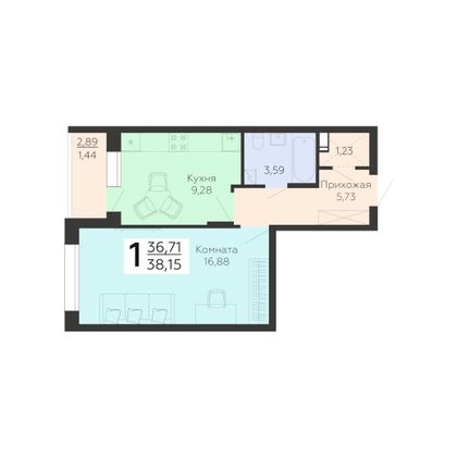 Продажа 1-комнатной квартиры 38,2 м², 1/19 этаж