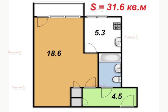 Продажа 1-комнатной квартиры 31,6 м², 4/5 этаж