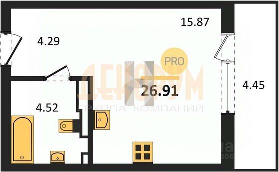 Продажа квартиры-студии 26,9 м², 2/9 этаж