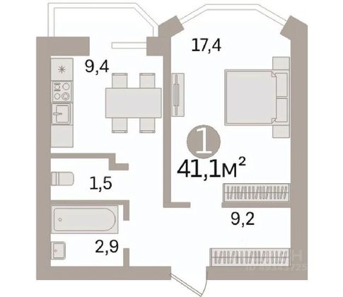 Продажа 1-комнатной квартиры 40,4 м², 14/17 этаж