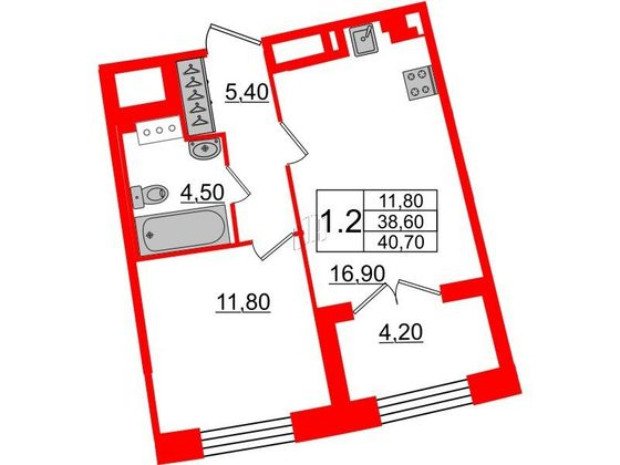 Продажа 1-комнатной квартиры 38,6 м², 3/8 этаж