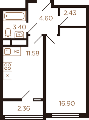 38,9 м², 1-комн. квартира, 5/8 этаж