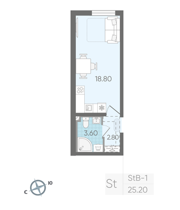 Продажа квартиры-студии 25,2 м², 2/25 этаж