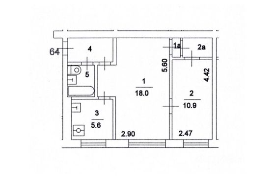 Продажа 2-комнатной квартиры 46 м², 1/5 этаж
