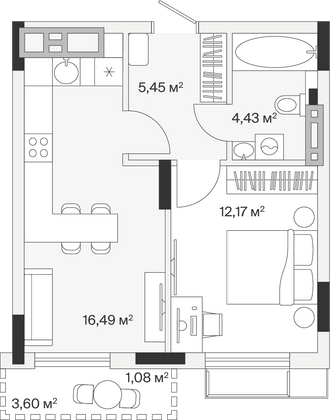 39,6 м², 1-комн. квартира, 7/7 этаж