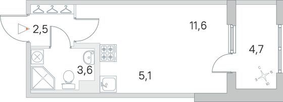 Продажа квартиры-студии 25,1 м², 1/5 этаж