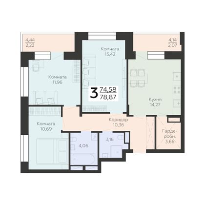 Продажа 3-комнатной квартиры 78,9 м², 16/24 этаж