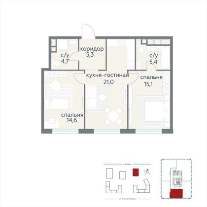 Продажа 2-комнатной квартиры 66,1 м², 10/21 этаж