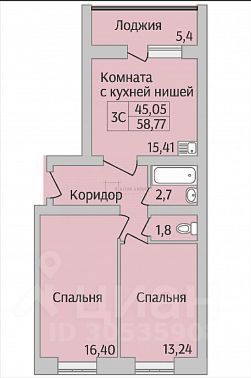 Продажа 3-комнатной квартиры 53 м², 1/12 этаж