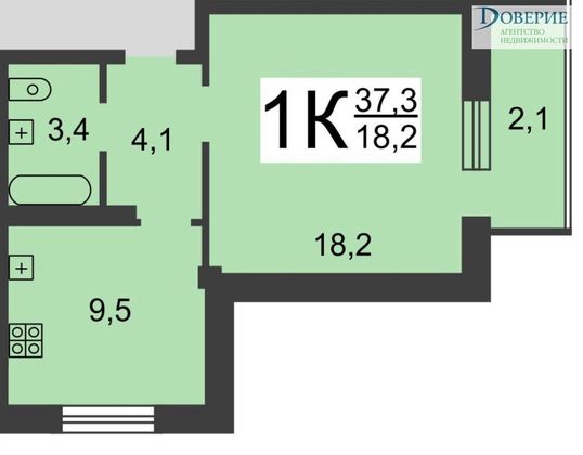 Продажа 1-комнатной квартиры 37,3 м², 3/15 этаж