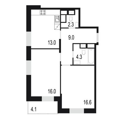 65,3 м², 2-комн. квартира, 6/25 этаж