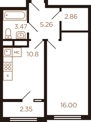 38,5 м², 1-комн. квартира, 7/8 этаж