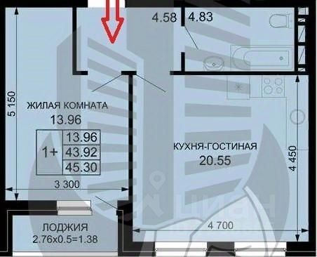 Продажа 1-комнатной квартиры 46,3 м², 7/9 этаж