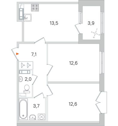 Продажа 2-комнатной квартиры 53,5 м², 2/4 этаж