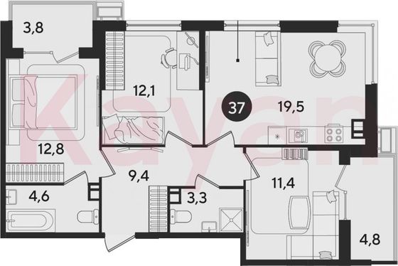 Продажа 4-комнатной квартиры 73,1 м², 3/9 этаж