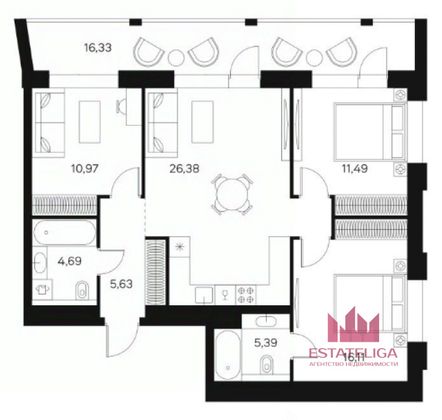 Продажа 3-комнатной квартиры 88,3 м², 13/20 этаж