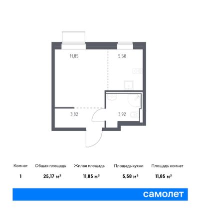 25,2 м², студия, 6/19 этаж