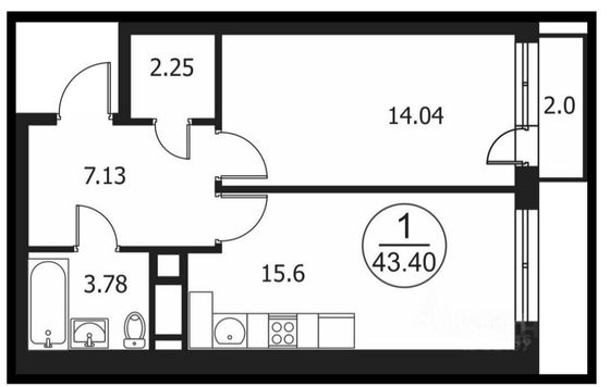 Продажа 1-комнатной квартиры 43,4 м², 2/4 этаж